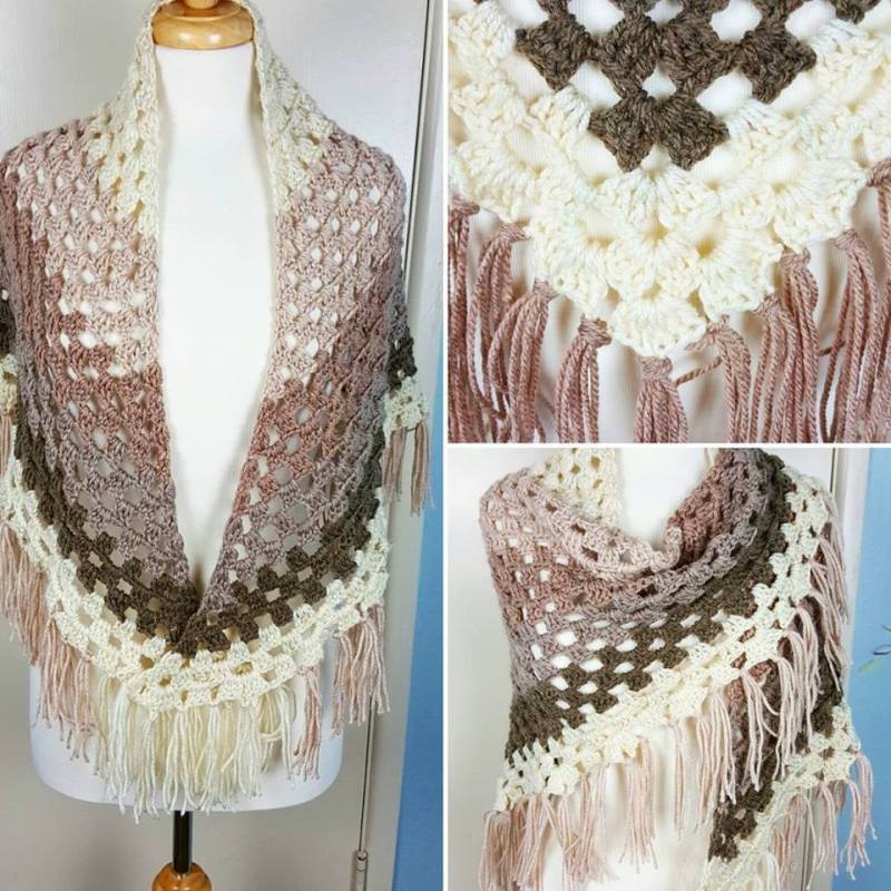 collage-for-Ombre-shawlOmbre Shawl using Caron Cakes by Yarnspirations