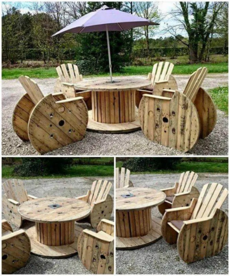 DIY Rustic Cable Spool and Pallet Chairs (11)