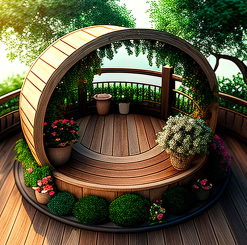 Rustic Wooden Round Deck With Arbor (10)