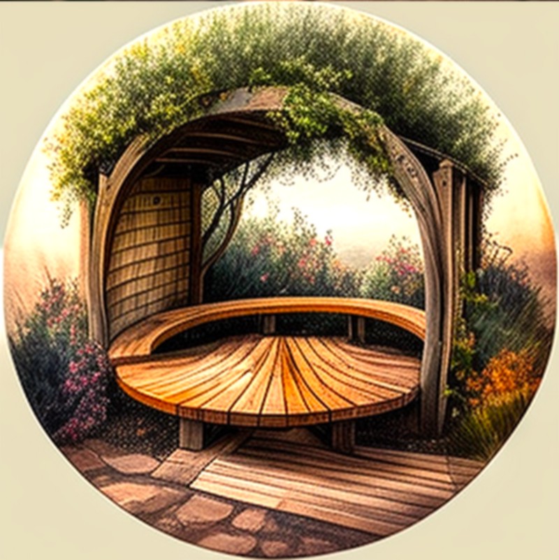 Rustic Wooden Round Deck With Arbor (13)
