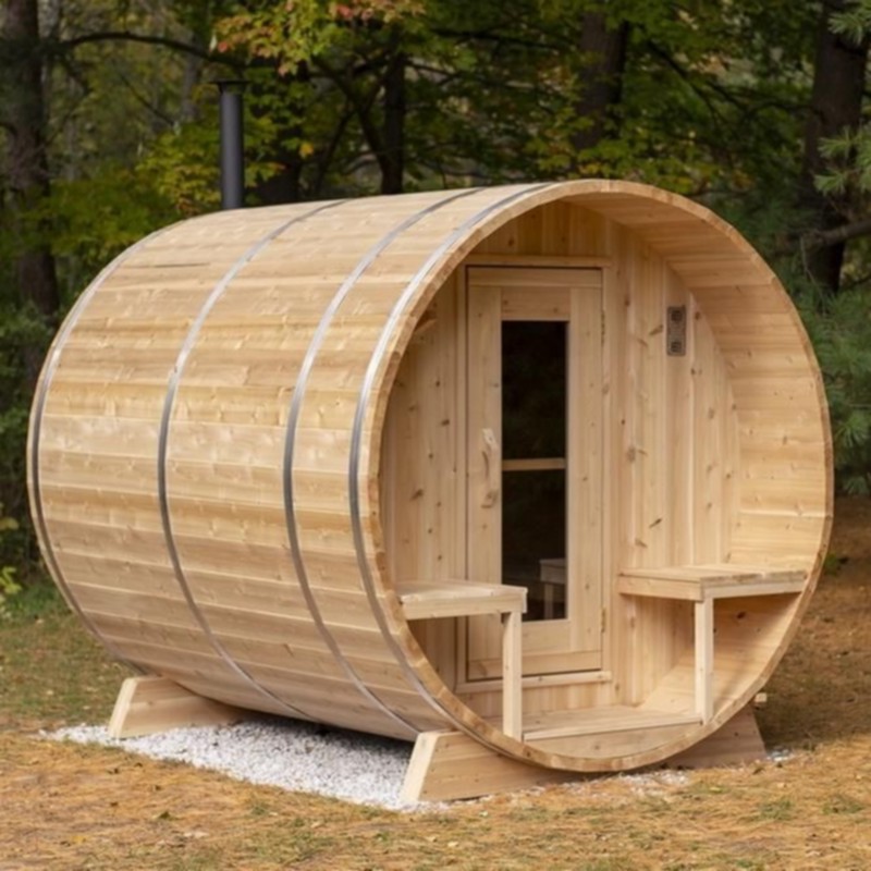 Wood Cedar Barrel Sauna With Cabin (16)