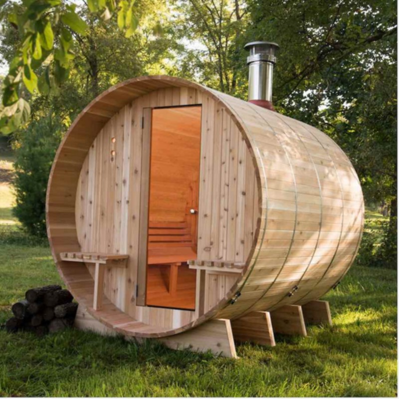 Wood Cedar Barrel Sauna With Cabin (18)