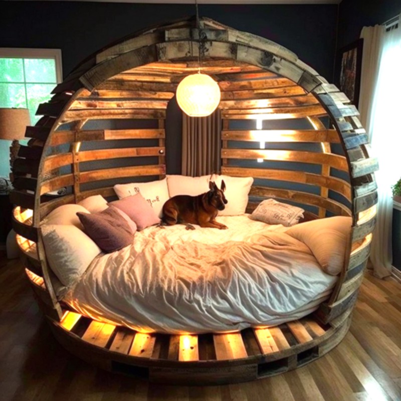 Wood pallet Round Bed with Roof (3)