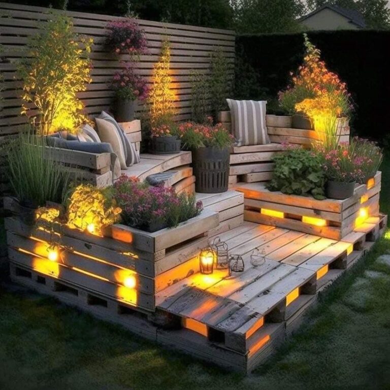 Outdoor Wood Pallet Furniture With Light And Garden Ideas - HOW TO MAKE ...