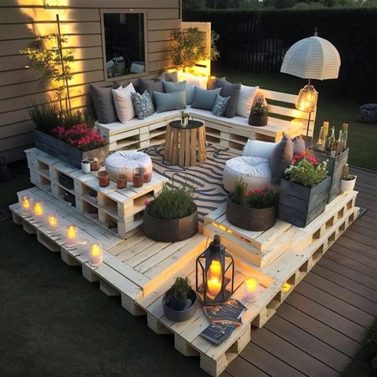 Outdoor Wood Pallet Furniture With Light And Garden Ideas - HOW TO MAKE ...