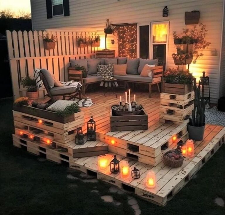 Outdoor Wood Pallet Furniture With Light And Garden Ideas - HOW TO MAKE ...
