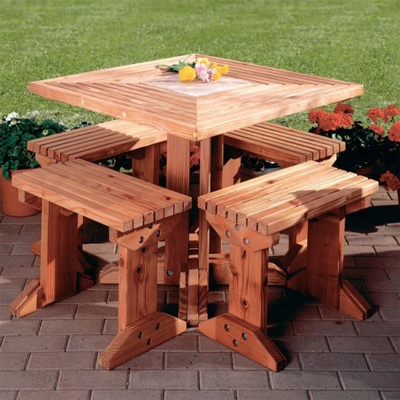 Wooden Garden Table Bench Set (3)