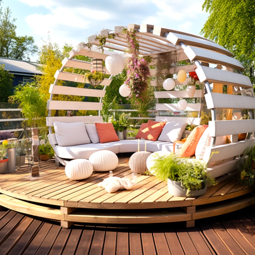 Outdoor Living Creating A Wood Pallet Patio Lounge Pergola And Deck (10)