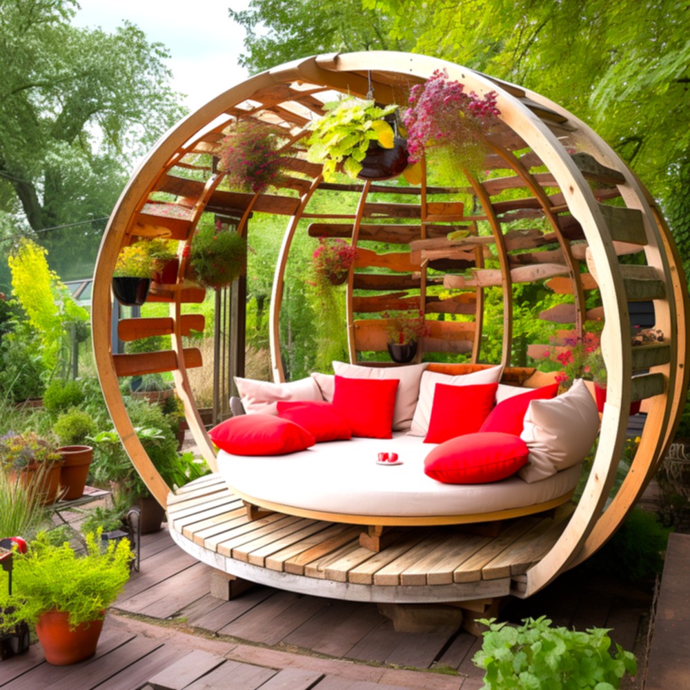 Outdoor Living Creating A Wood Pallet Patio Lounge Pergola And Deck (15)
