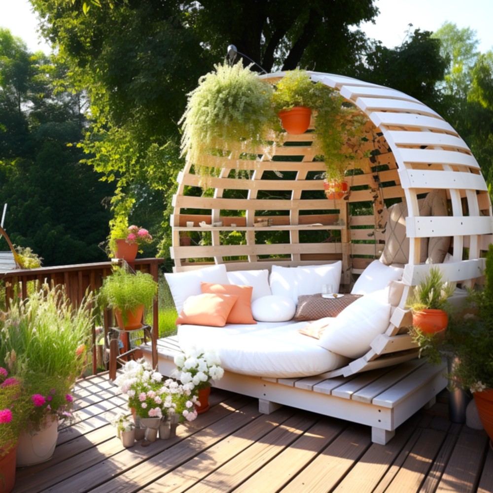 Outdoor Living Creating A Wood Pallet Patio Lounge Pergola And Deck (18)