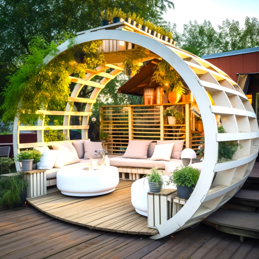 Outdoor Living Creating A Wood Pallet Patio Lounge Pergola And Deck (6)
