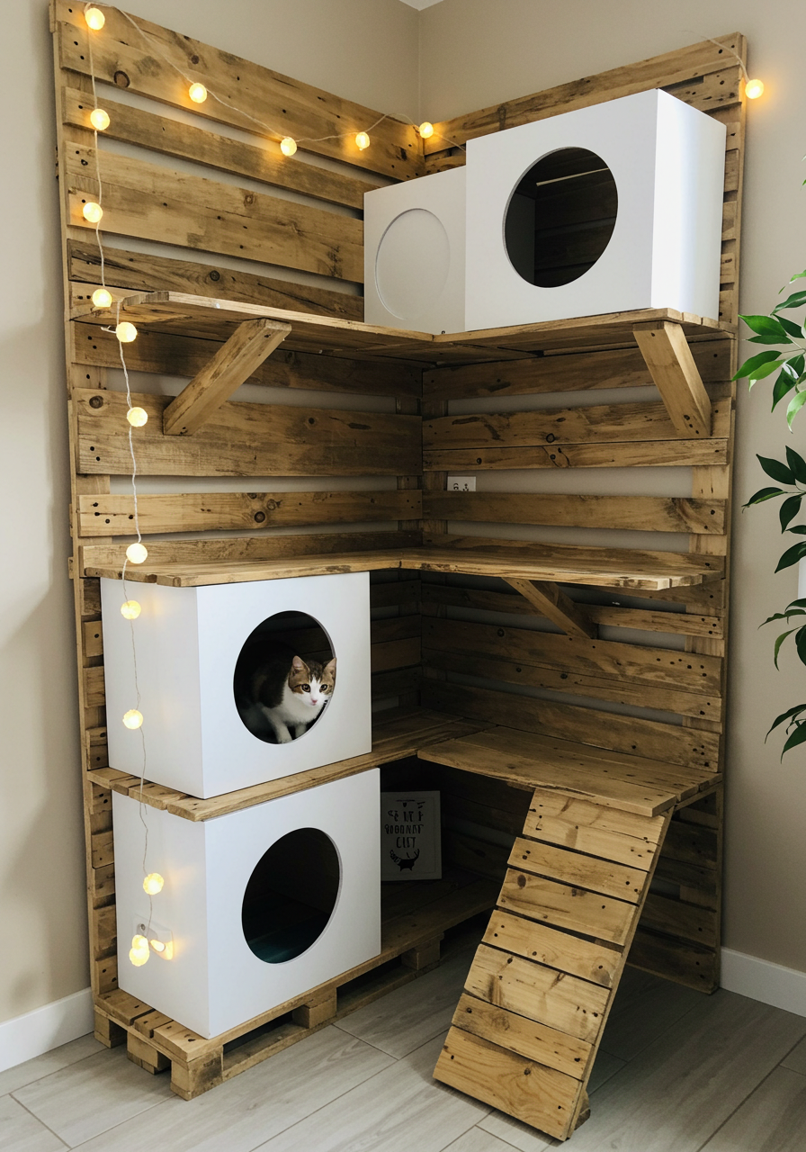 DIY Cat Castle Turn Wooden Pallets into a Colorful Kitty Dream Home (2)