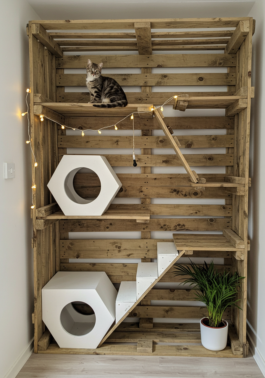 DIY Cat Castle Turn Wooden Pallets into a Colorful Kitty Dream Home (3)