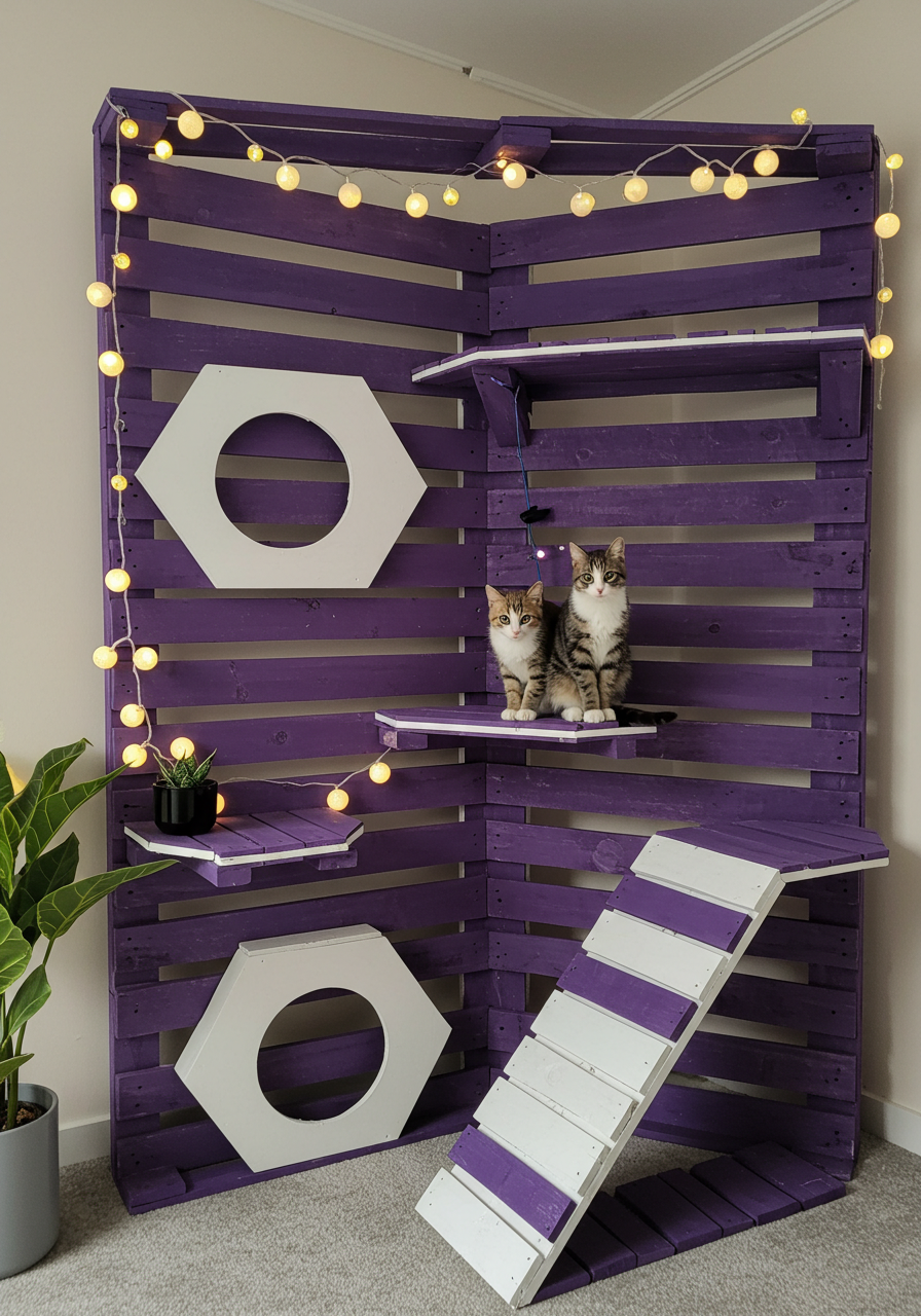 DIY Cat Castle Turn Wooden Pallets into a Colorful Kitty Dream Home (5)