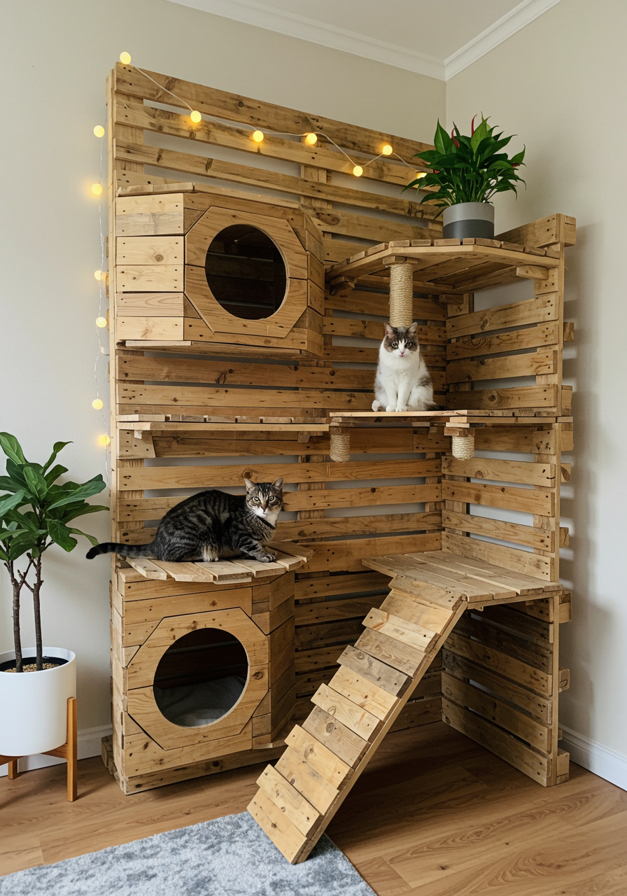 DIY Cat Castle Turn Wooden Pallets into a Colorful Kitty Dream Home (9)