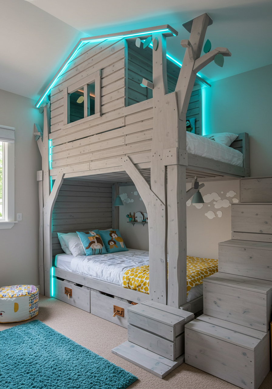 Rainbow Dreams DIY Colorful Pallet Bunk Beds for Kids (1)