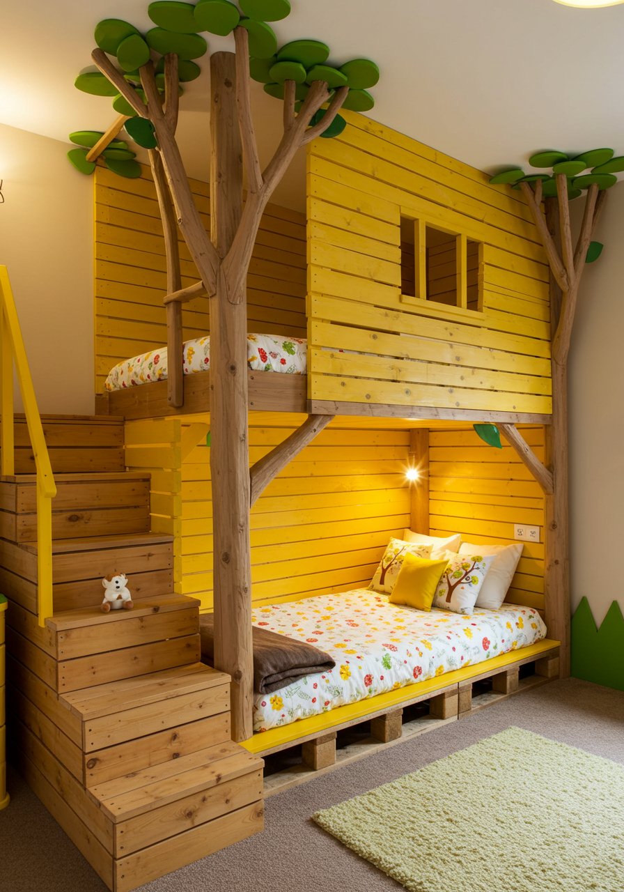 Rainbow Dreams DIY Colorful Pallet Bunk Beds for Kids (10)