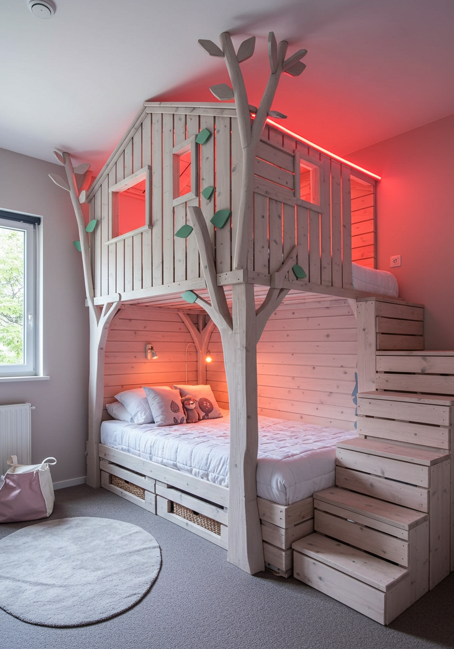 Rainbow Dreams DIY Colorful Pallet Bunk Beds for Kids (29)