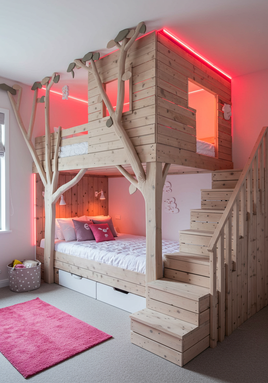 Rainbow Dreams DIY Colorful Pallet Bunk Beds for Kids (30)