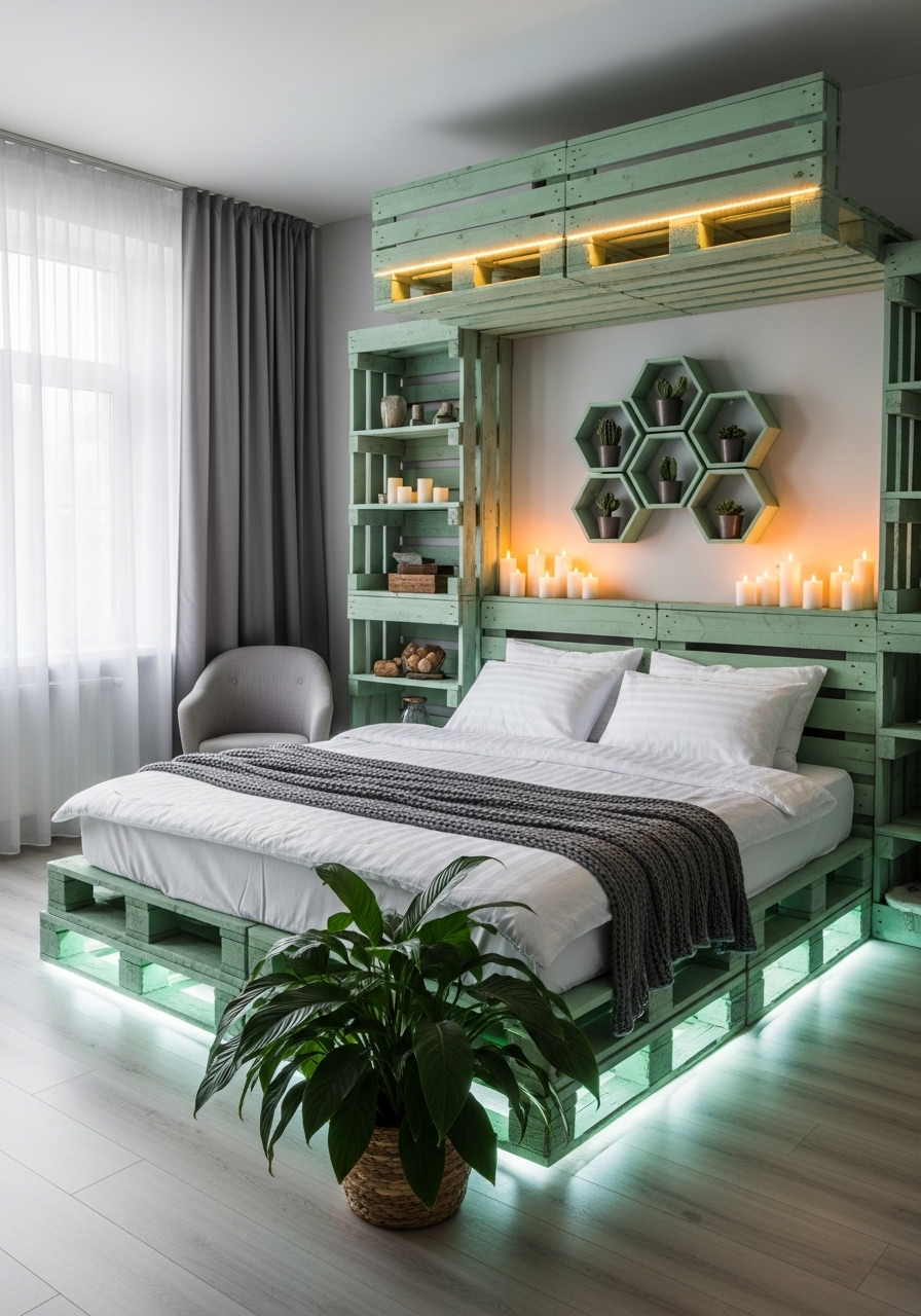 Modern Wooden Pallet Bedroom Retreat 🌿 (1)