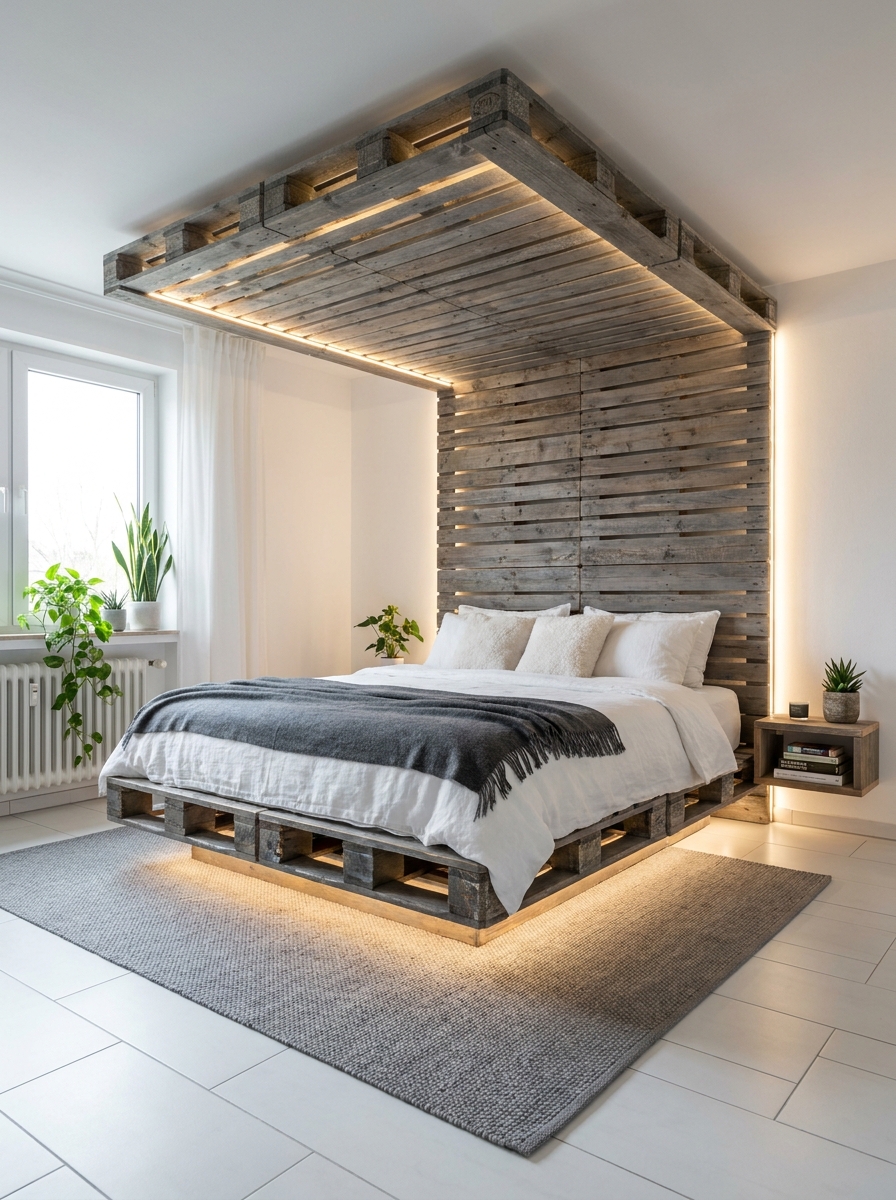 Modern Wooden Pallet Bedroom Retreat 🌿 (6)