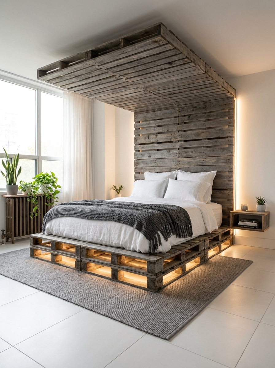 Modern Wooden Pallet Bedroom Retreat 🌿 (7)