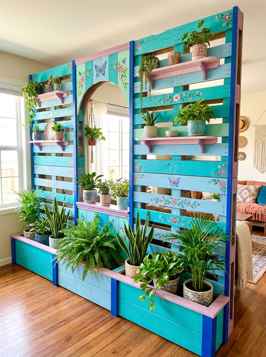 Pallet Indoor Garden Divider Ideas for a Fresh Green Home (5)