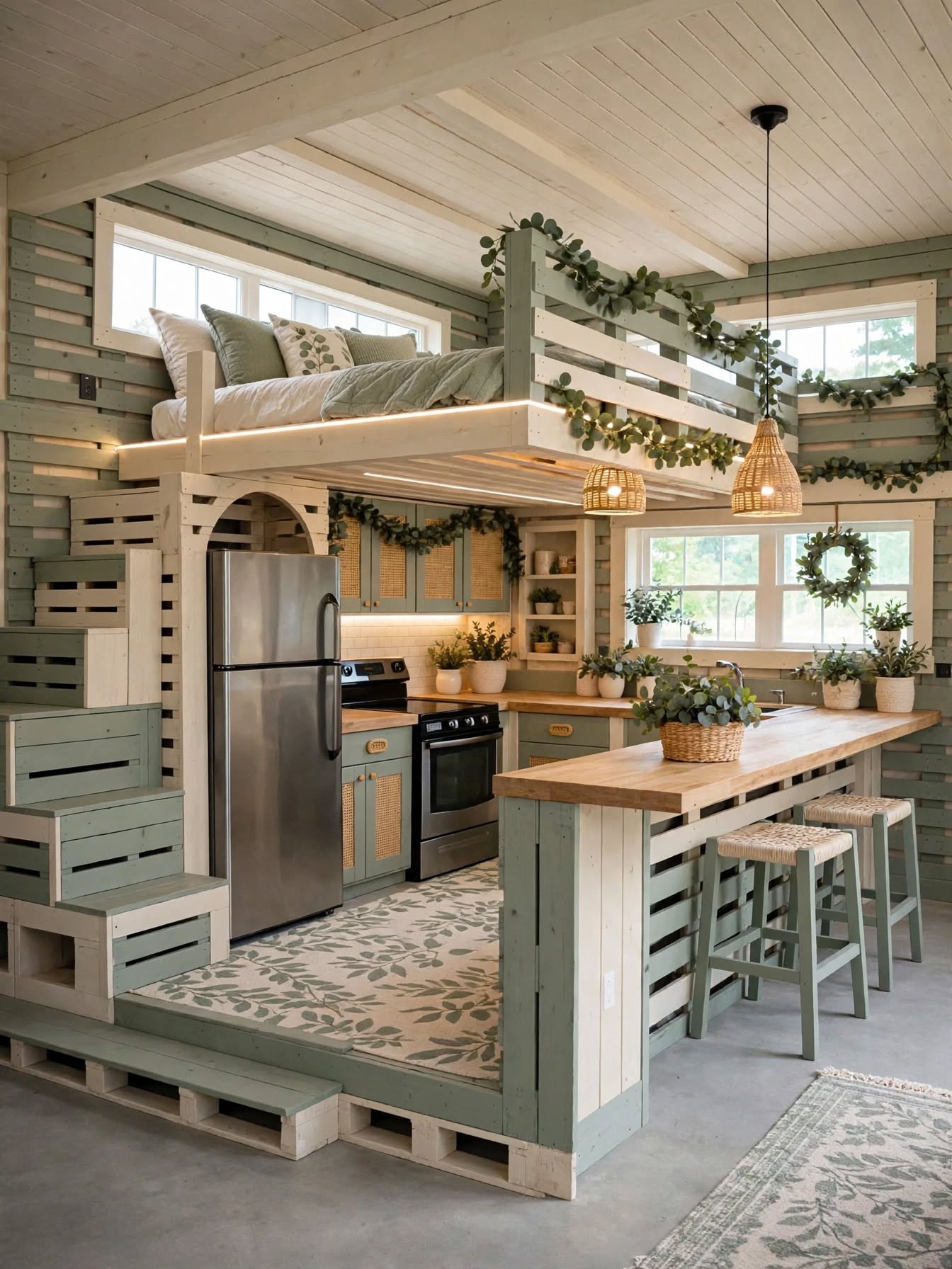 Wooden Pallet Bed & Kitchen Combo Creative Rustic DIY Furniture Designs (10)