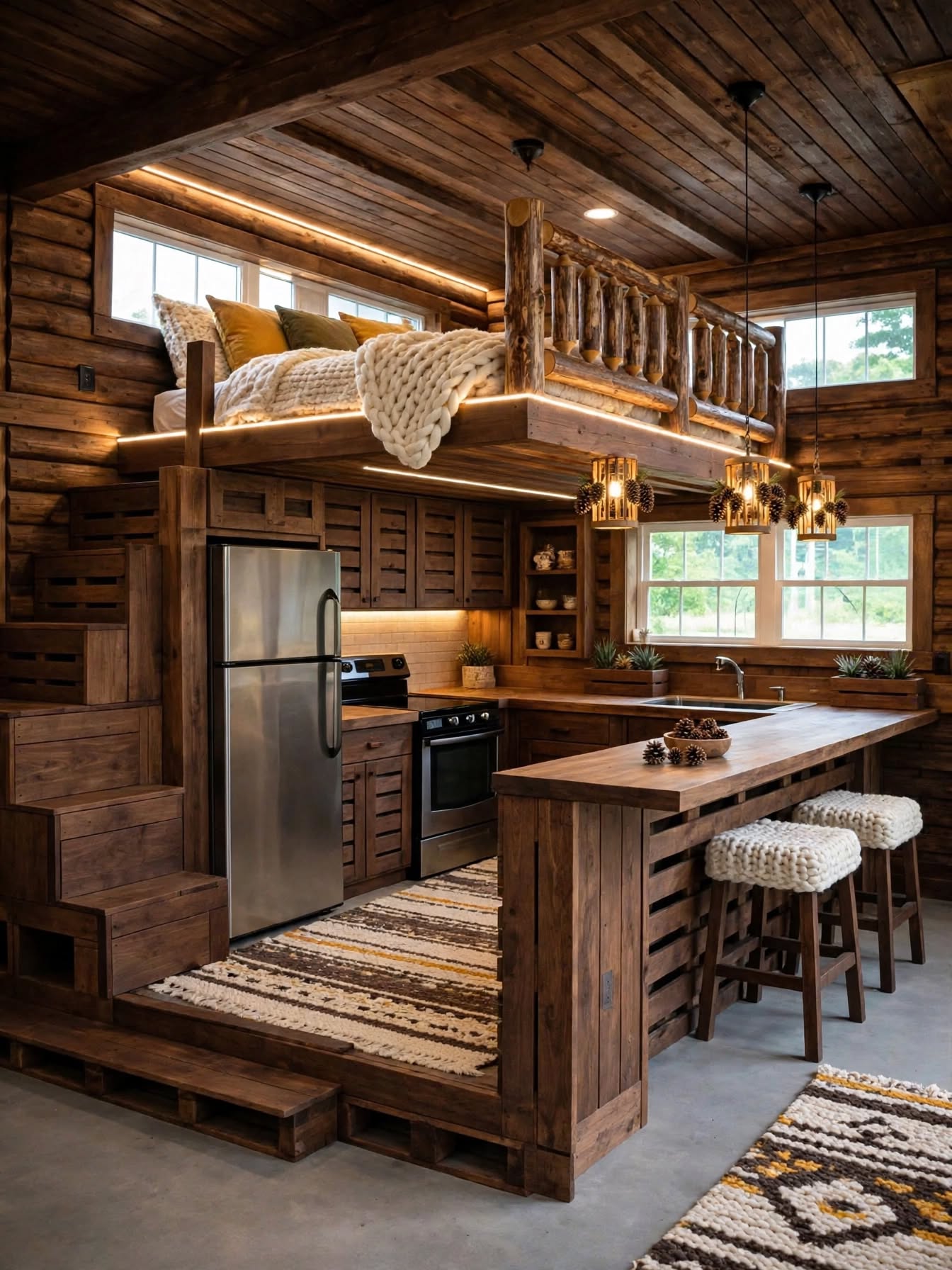 Wooden Pallet Bed & Kitchen Combo Creative Rustic DIY Furniture Designs (2)