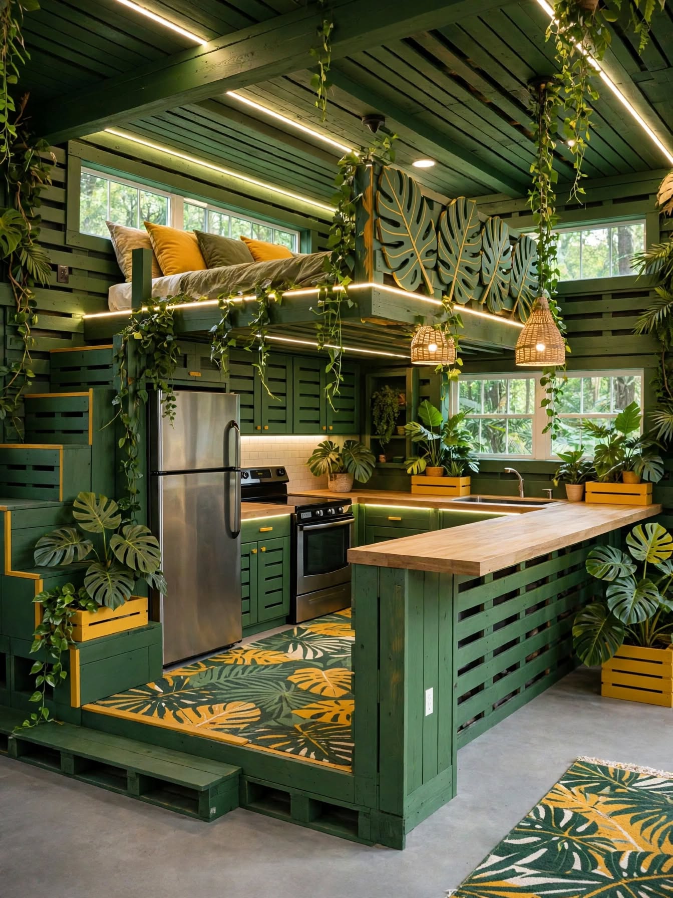 Wooden Pallet Bed & Kitchen Combo Creative Rustic DIY Furniture Designs (4)