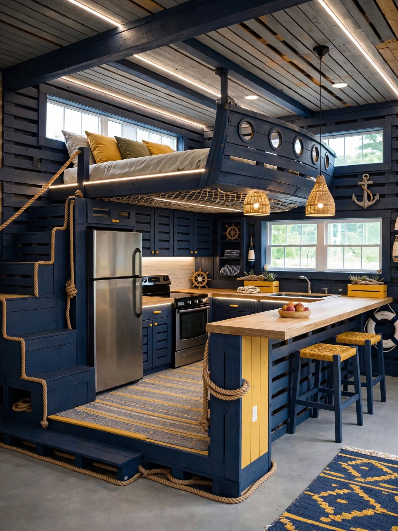 Wooden Pallet Bed & Kitchen Combo Creative Rustic DIY Furniture Designs (5)