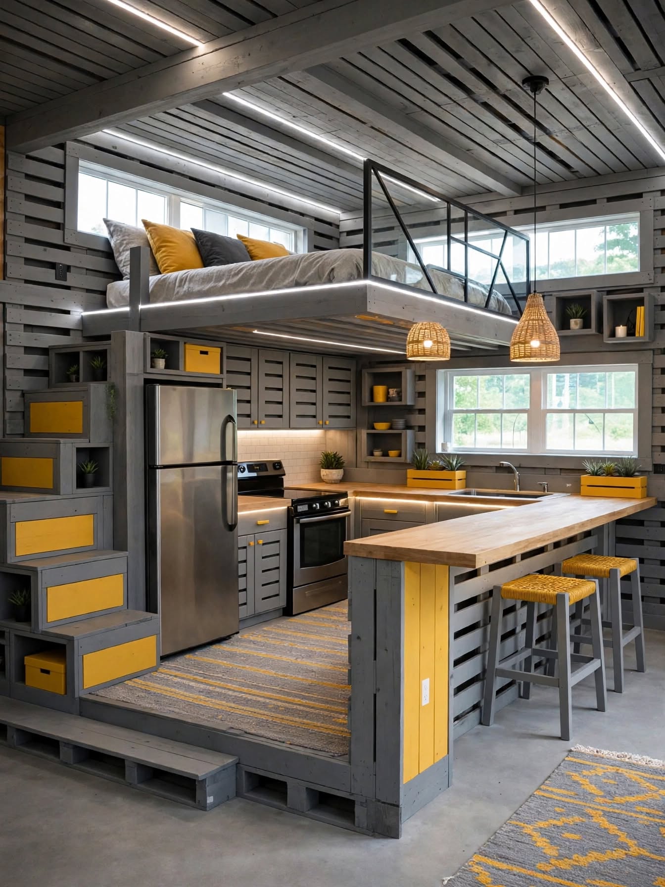 Wooden Pallet Bed & Kitchen Combo Creative Rustic DIY Furniture Designs (6)