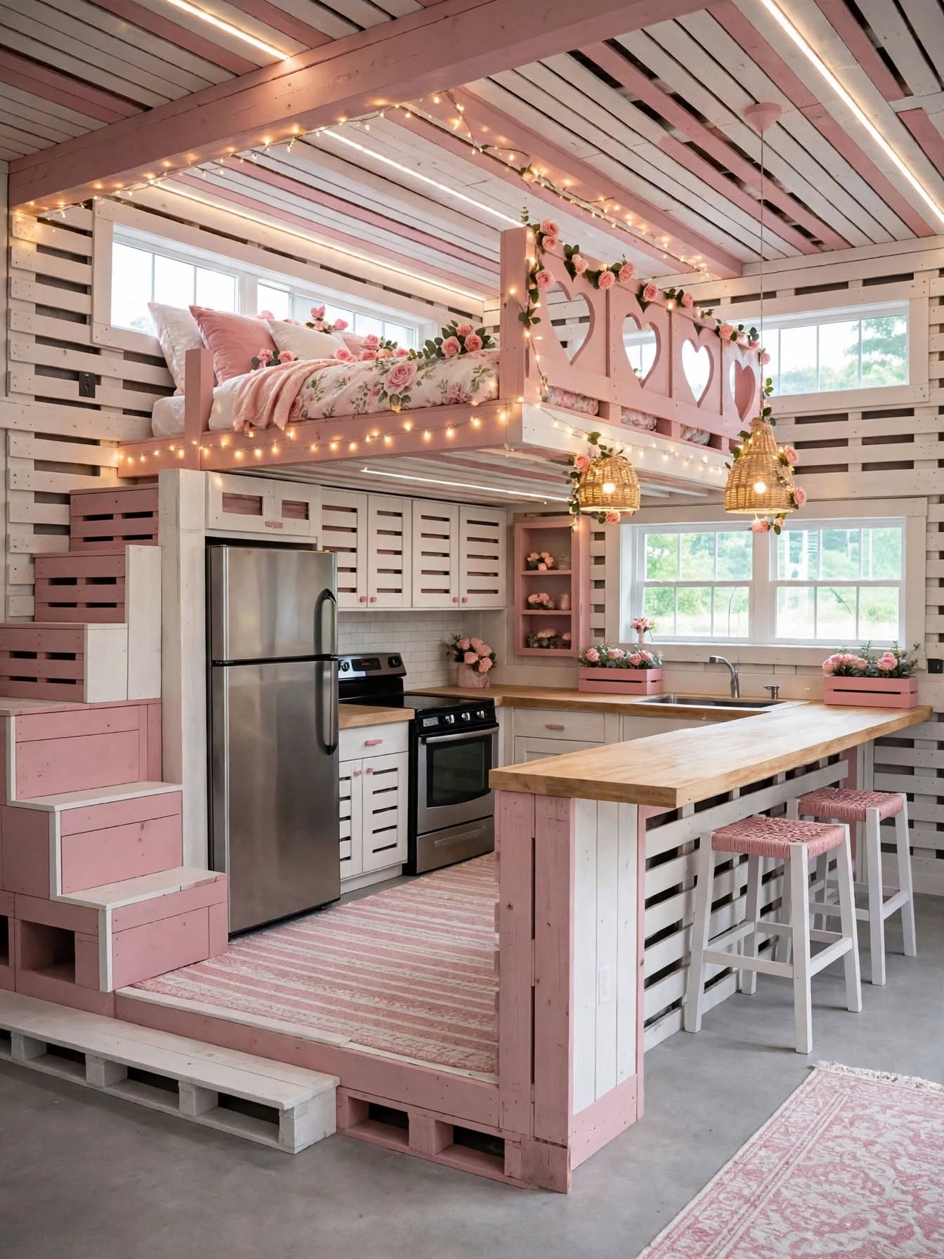 Wooden Pallet Bed & Kitchen Combo Creative Rustic DIY Furniture Designs (7)