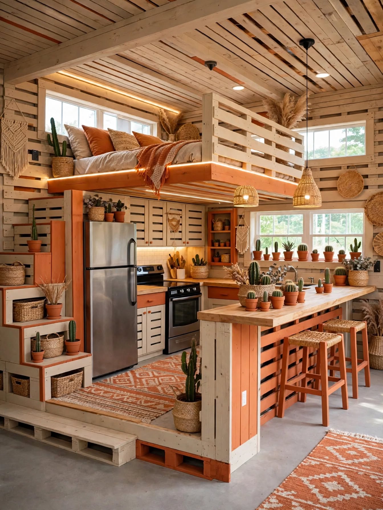 Wooden Pallet Bed & Kitchen Combo Creative Rustic DIY Furniture Designs (9)